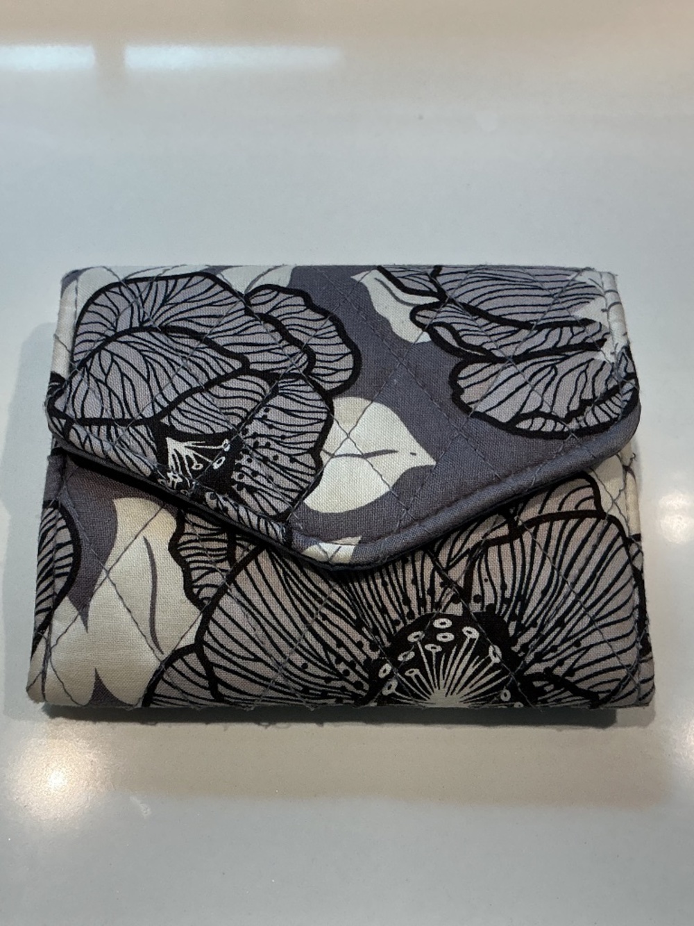Vera Bradley Black and Gray RFID Mini TriFold Wallet - Like New Condition